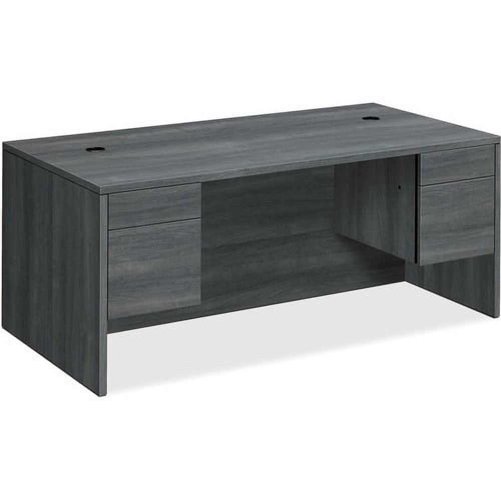 Gray Particleboard Executive Desk with Double Pedestal and Drawers
