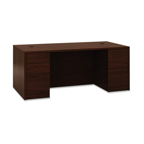 HON 10500 Series Mocha Laminate Furniture Components - 4-Drawer 60" x 30" x 29.5" , 1" Edge, 60" x 30"Work Surface - 4 x Box Drawer(s), File Drawer(s) - Double Pedestal - Square Edge - Material: Wood,
