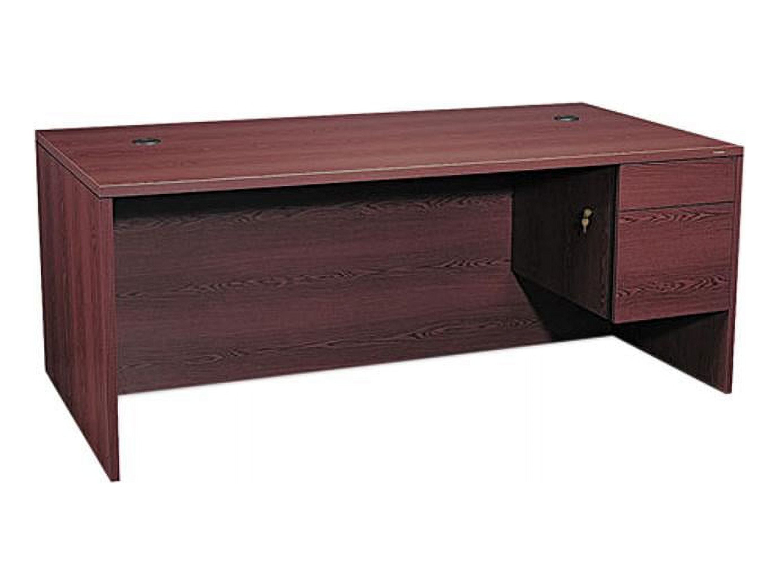 Mahogany Wood Laminate Desk with Lockable Filing Cabinet