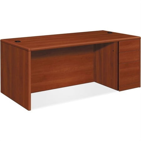 HON 10700 Series Single-Pedestal Desk 66" x 30" x 29.5" x 1.1" - File Drawer(s) - Double Pedestal on Right Side - Waterfall Edge - Material: Particleboard, Hardwood Trim - Finish: High Pressure Lamina