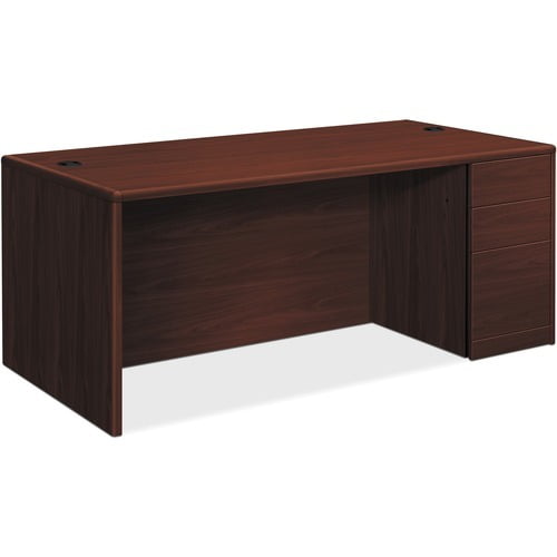 HON 10700 Series Single-Pedestal Desk 66" x 30" x 29.5" x 1.1" - File Drawer(s) - Double Pedestal on Right Side - Waterfall Edge - Material: Particleboard, Hardwood Trim - Finish: High Pressure Lamina
