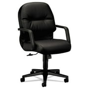 HON H2092.H.SR11.T Pillow-Soft 2090 Series Leather Managerial Mid-Back Swivel/Tilt Chair with 16.75 in. to 21.25 in. Seat Height - Black