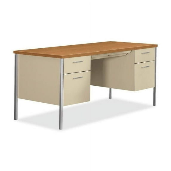 HON H34962.C.L 34000 Series 60 in. x 30 in. x 29.5 in. Double Pedestal Desk - Harvest/Putty