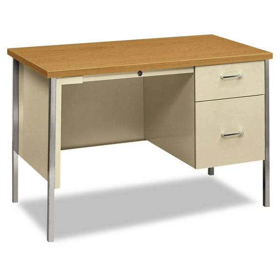 HON 34000 Series 45" Single Pedestal Desk Harvest Maple/Putty (H34002RCL)