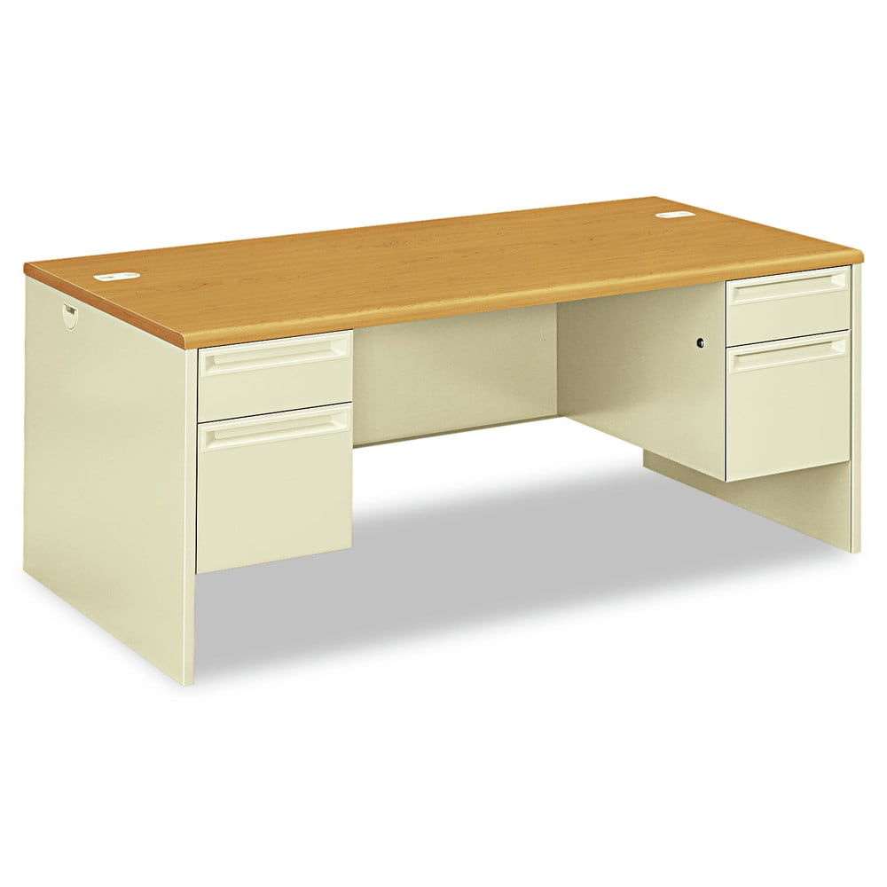 Executive Harvest Putty Metal Desk with Drawer and Filing Cabinet, 72x36"