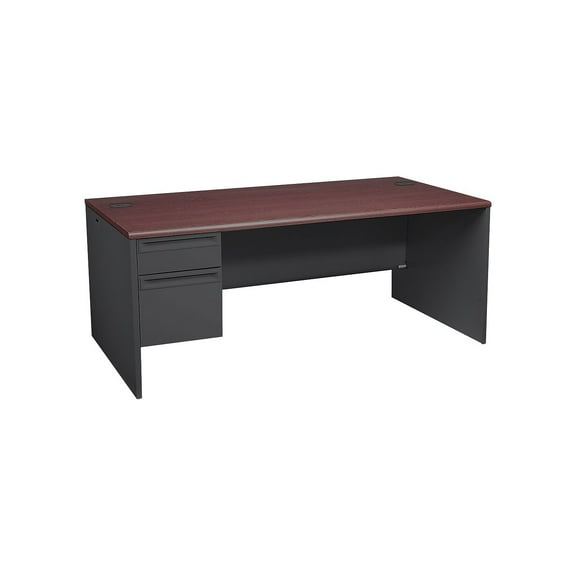 HON H38294L.N.S 38000 Series 72 in. x 36 in. x 29.5 in. Left Pedestal Desk - Mahogany/Charcoal