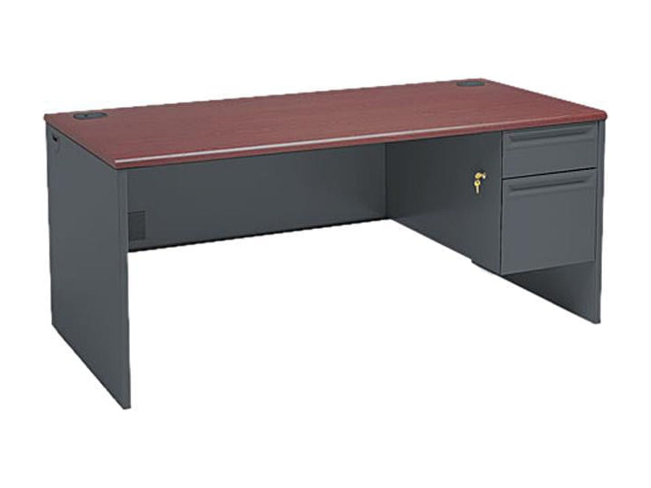 Mahogany and Charcoal Executive Office Desk with Filing Cabinet
