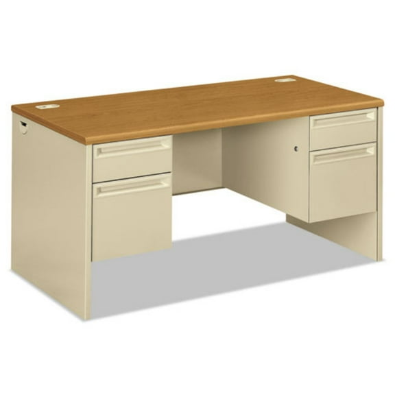 HON H38155.C.L 60 in. x 30 in. x 29.5 in. 38000 Series Double Pedestal Desk - Harvest/Putty