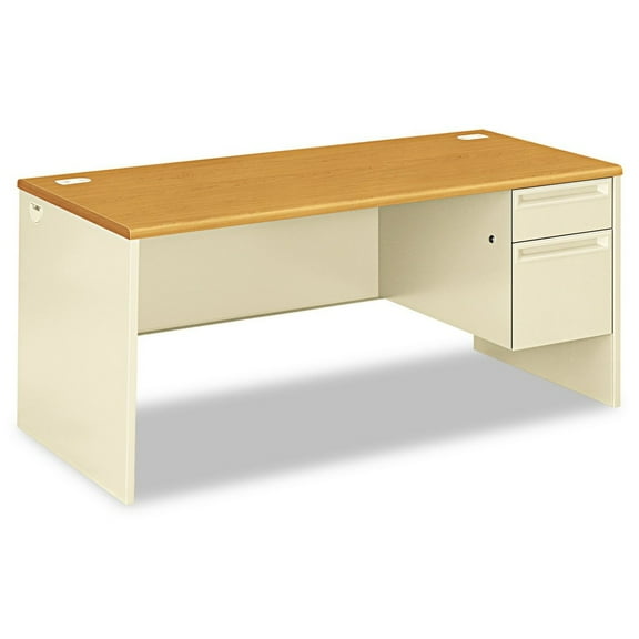 HON H38291R.C.L 66 in. x 30 in. x 29.5 in. 38000 Series Right Pedestal Desk - Harvest/Putty