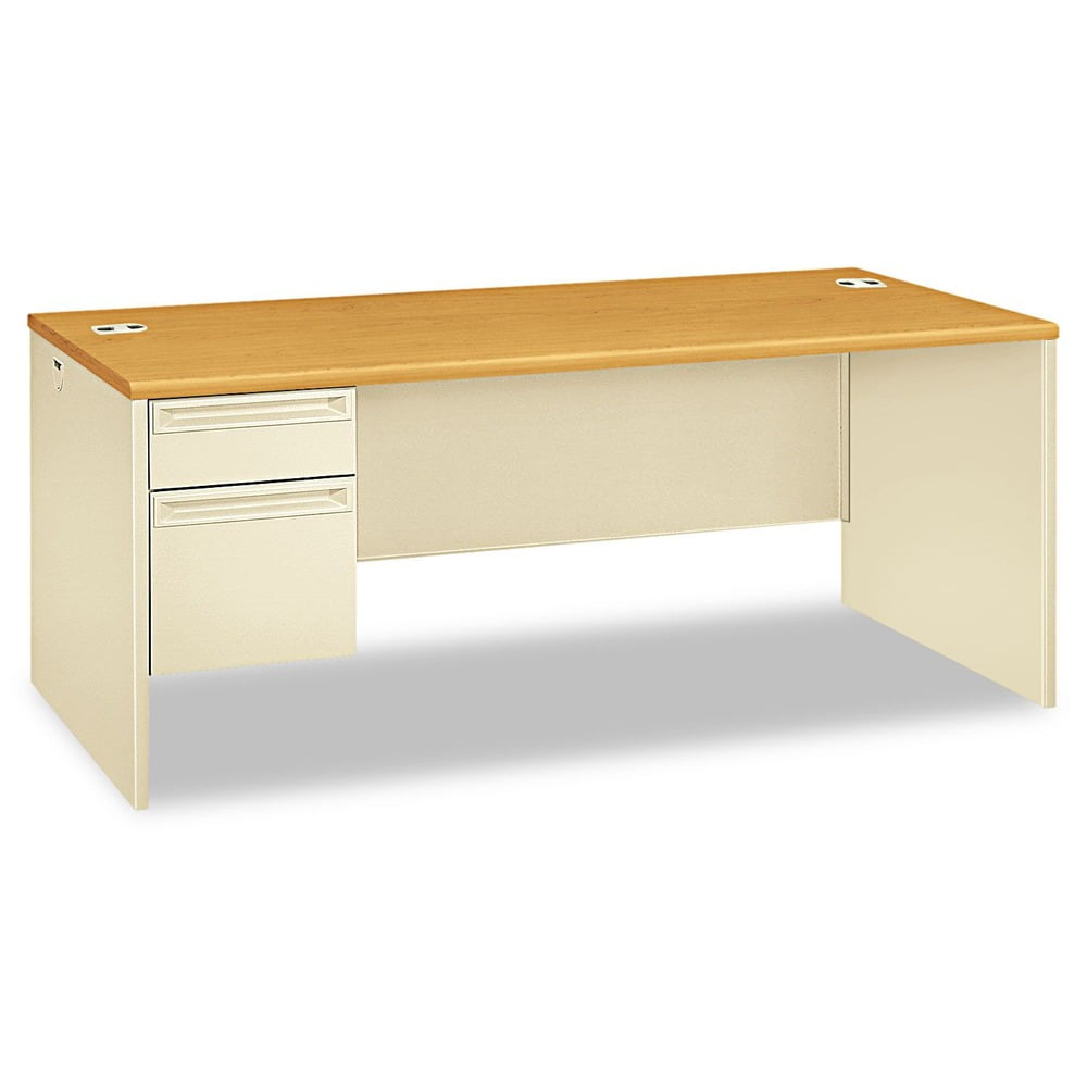 Executive Gray Putty Metal Office Desk with Filing Cabinet and Drawer