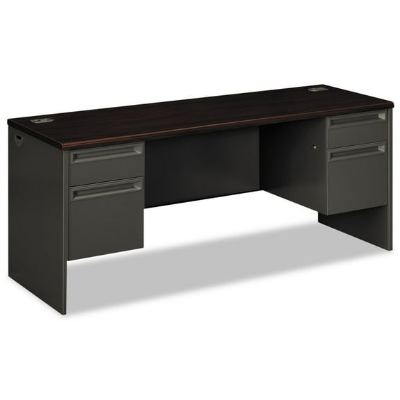 HON H38854.N.S 38000 Series 72 in. x 24 in. x 29.5 in. Kneespace Credenza - Mahogany/Charcoal