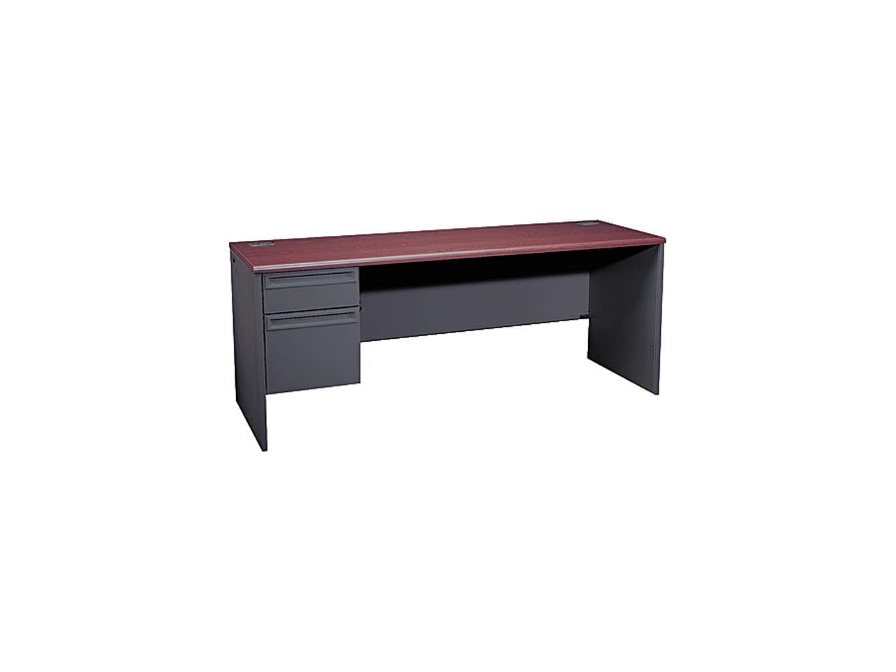 Modular Brown Steel Desk with Drawer & Filing Cabinet