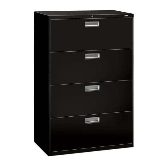 HON 4-Drawer Office Filing Cabinet - 600 Series Lateral Legal or Letter File Cabinet, 19.75"D, Black (H684)