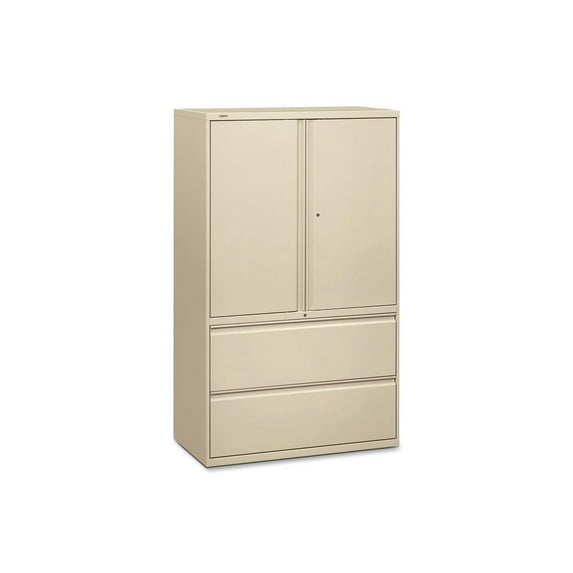 HON 800 Series Wide Lateral File with Storage Cabinet - 42" Width x 19.25" Depth x 67" Height - Letter/Legal/A4 - 2 Drawers - 3 Shelves -