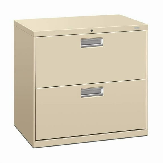 HON Brigade 600 Series Lateral File | 2 Drawers | Polished Aluminum Pull | 30"W x 19-1/4"D x 28-3/8"H | Putty Finish
