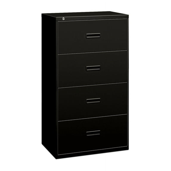 HON Filing Cabinet - 400 Series Four-Drawer Lateral File Cabinet, 30w x 19-1/4d x 53-1/4h, Black, (434LP)