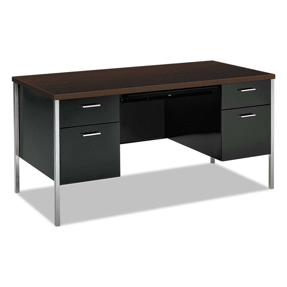 Black Wood Executive Desk with Drawer and Filing Cabinet