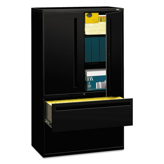 HON H795LS.L.P Brigade 700 Series 42 in. x 18 in. x 64.25 in. 2 Legal/Letter-Size File Drawers Three-Shelf Enclosed Storage Lateral File - Black