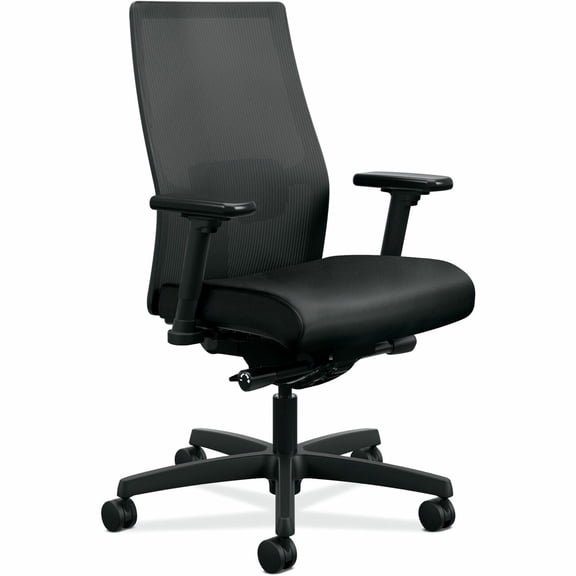 HON HIWMMKDY2AHIMUR10BLSBT Ignition 2.0 Adjustable Lumbar Support 4-Way Stretch Mid-Back Mesh Task Chair - Black Seat/Back, Black Base