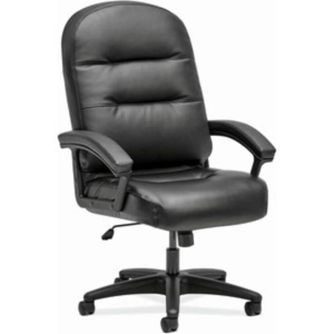 High-Back Executive Swivel Chair with Fixed Arms in Black Leather