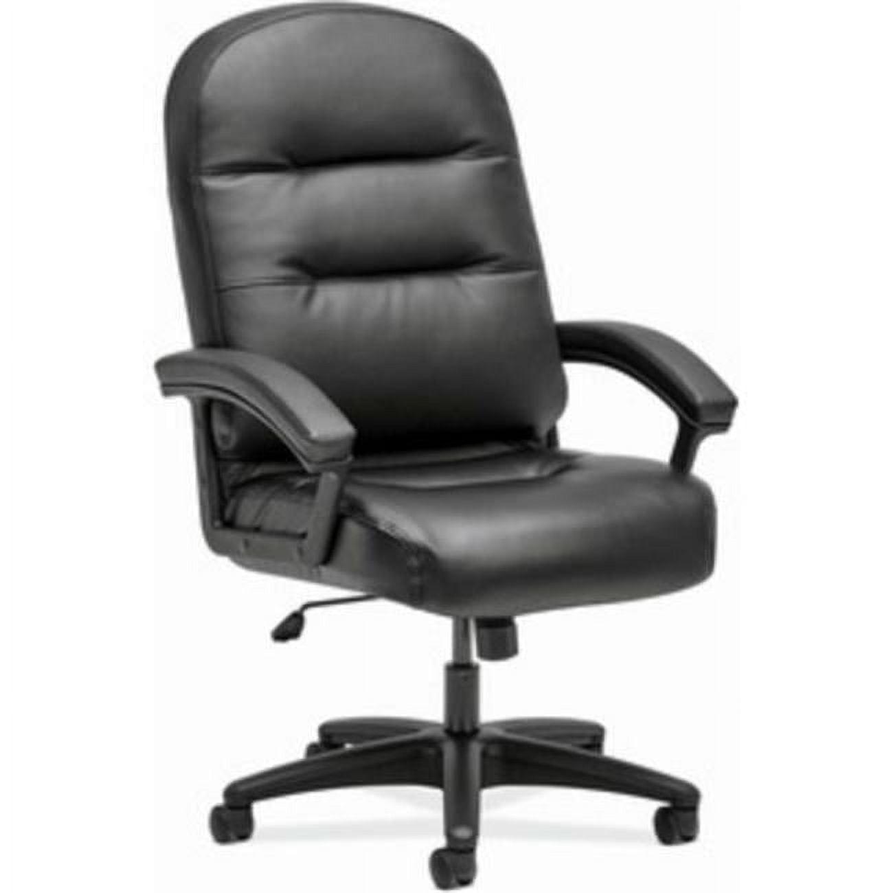 High-Back Executive Swivel Chair with Fixed Arms in Black Leather