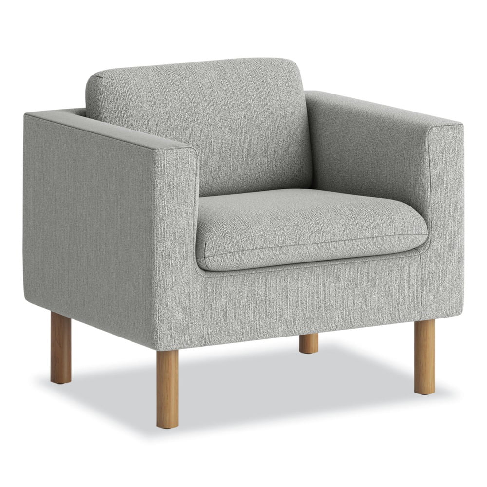Gray Upholstered Club Chair with Oak Wood Base