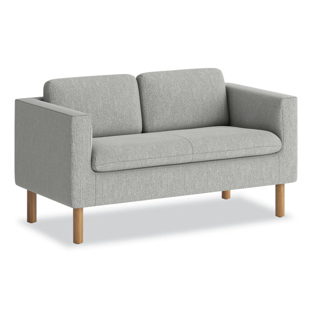 Gray Fabric Loveseat with Wood Legs and Pillow Back