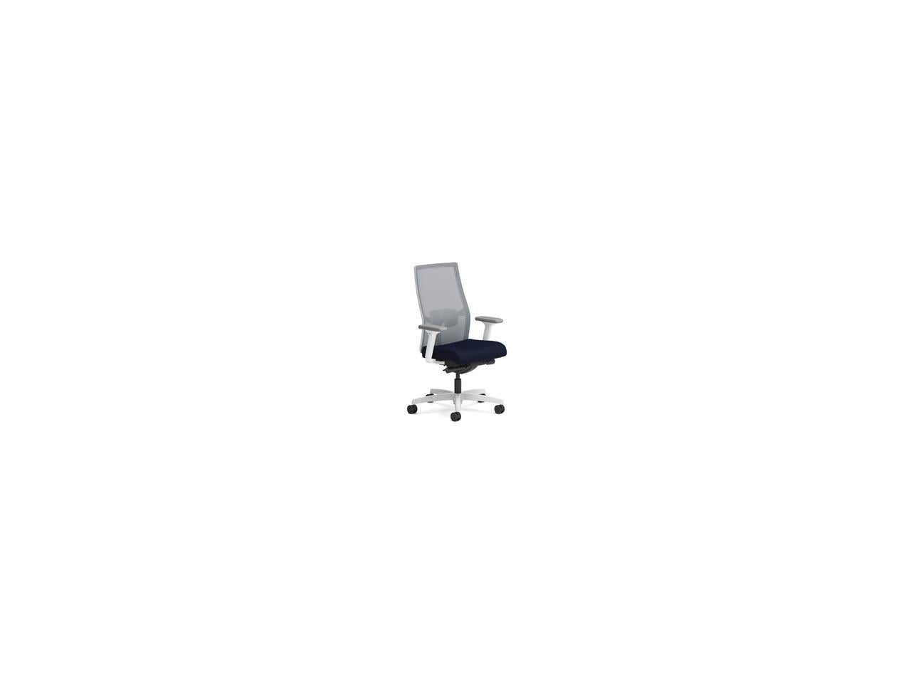 Designer White Frame Swivel Task Chair with Adjustable Arms and Black Mesh