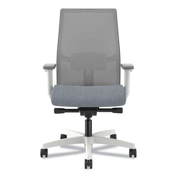 HON Ignition 2.0 4-Way Stretch Mid-Back Mesh Task Chair, 17" to 21" Seat Height, Basalt Seat, Fog Back, Designer White Base