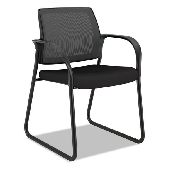 HON Ignition 2.0 Ilira-Stretch Mesh Back Guest Reception Waiting Room Chair, Sled Base, Black Fabric