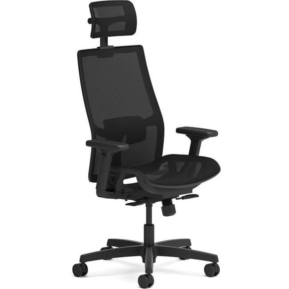 HON Ignition 20 Midback Task Chair with Headrest  Black Mesh Seat  Fog Mesh Back  Mid Back  Black  Armrest  1 Each
