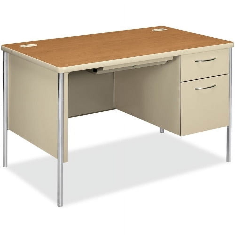HON Mentor Right Pedestal Desk, 48"W Laminated Top - 2 Drawers - 1 Pedestals - 48" Table Top Width x 30" Table Top Depth x 1.13" Table Top Thickness - 29.50" Height - Assembly Required - Harvest