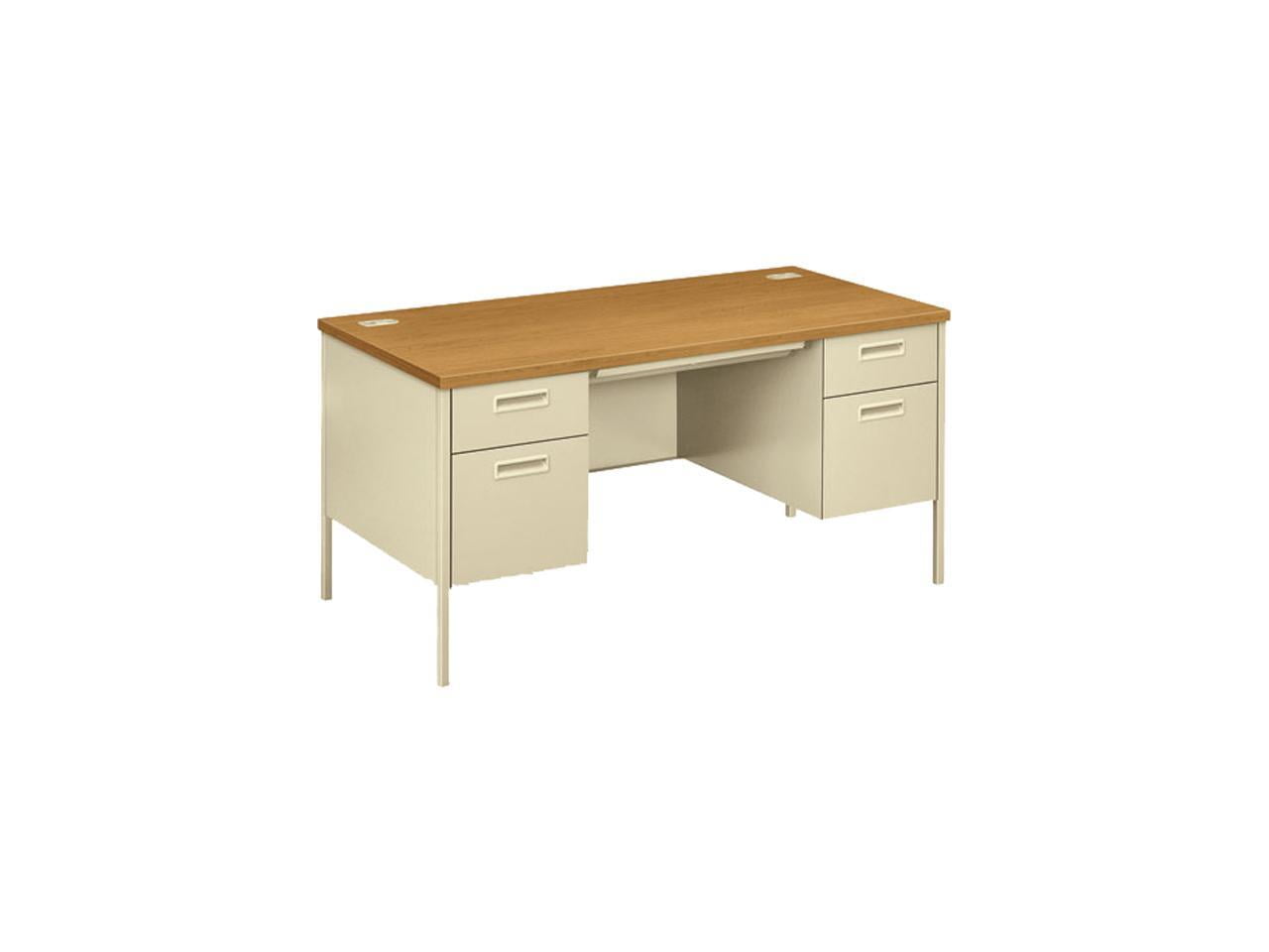 Harvest Putty Executive Pedestal Desk with Scratch-Resistant Top
