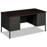 HON Metro Classic Double Pedestal Desk, 60w x 30d x 29 1/2h, Mahogany/Charcoal