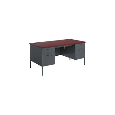 HON Metro Classic Double Pedestal Desk, 60w x 30d x 29 1/2h, Mahogany/Charcoal