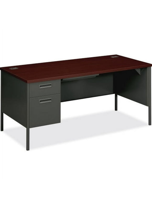 HON Metro Classic Left Pedestal Desk - 2-Drawer 66" x 30" x 29.5" - 2 x Box Drawer(s), File Drawer(s) - Single Pedestal on Left Side - Material: Steel - Finish: Charcoal, Laminate, Mahogany
