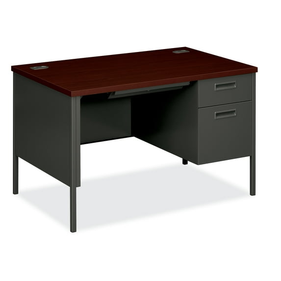 HON Metro Classic Small Office Desk - Right Pedestal Desk with File Drawer, 48" W, Charcoal & Mahogany (HP3251R)