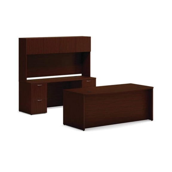 HON Mod 72"W X 96"D Office Suite with Hutch and Bow Front Desk