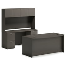 HON Mod 72"W X 96"D Office Suite with Hutch and Bow Front Desk
