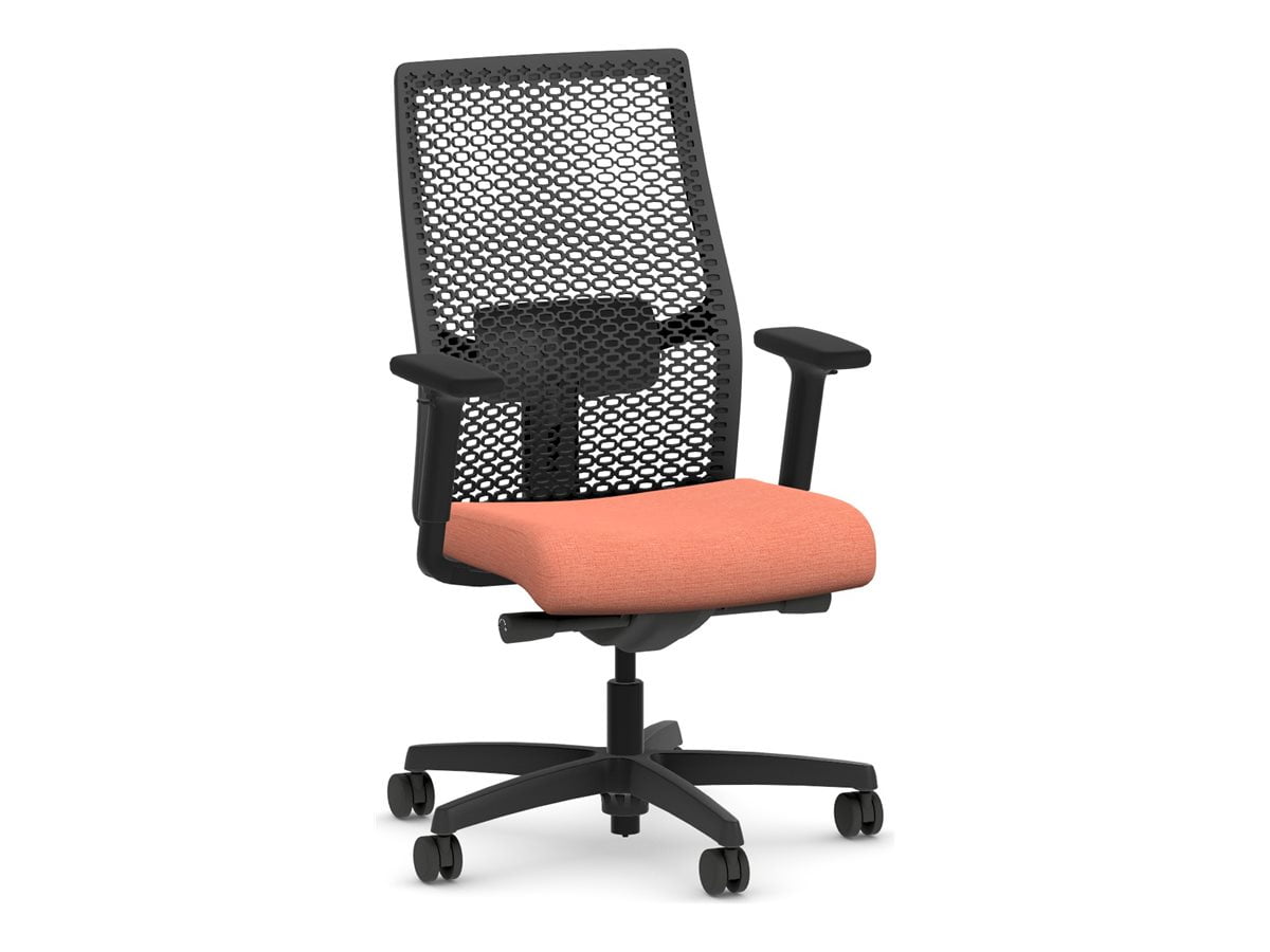 Ergonomic Black Mesh Mid-Back Office Chair with Coral Fabric Seat