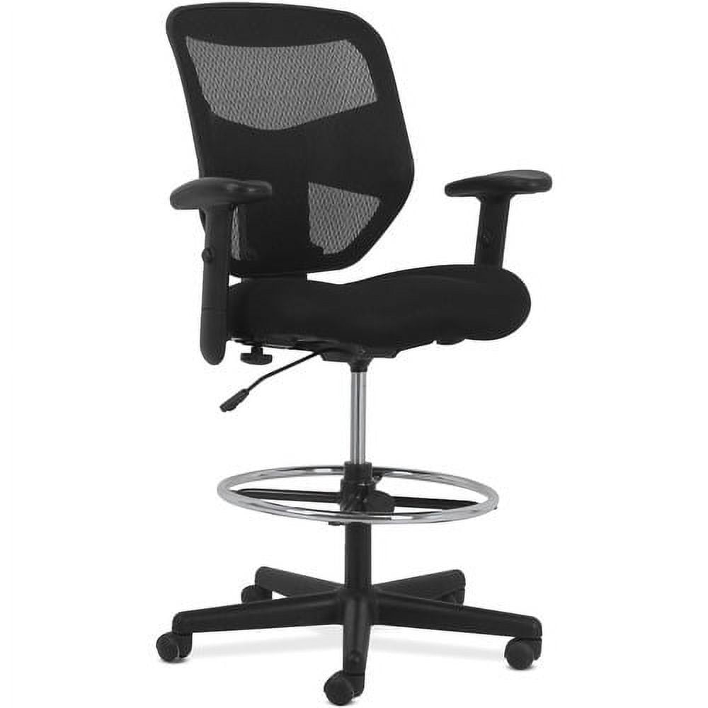 Adjustable High-Back Black Mesh Task Stool with Lumbar Support