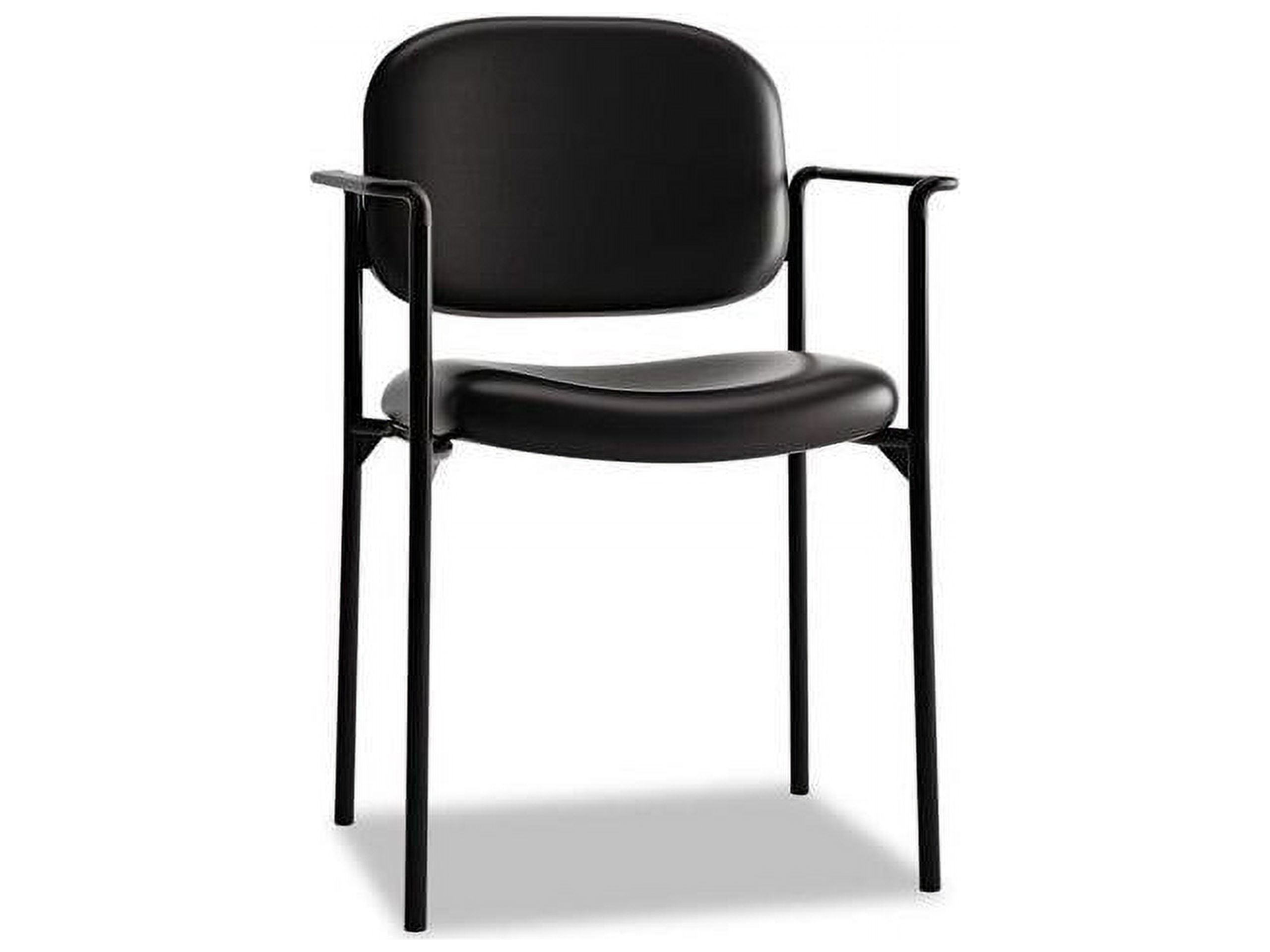 Stackable Black Leather & Steel Visitor Chair with Fixed Arms