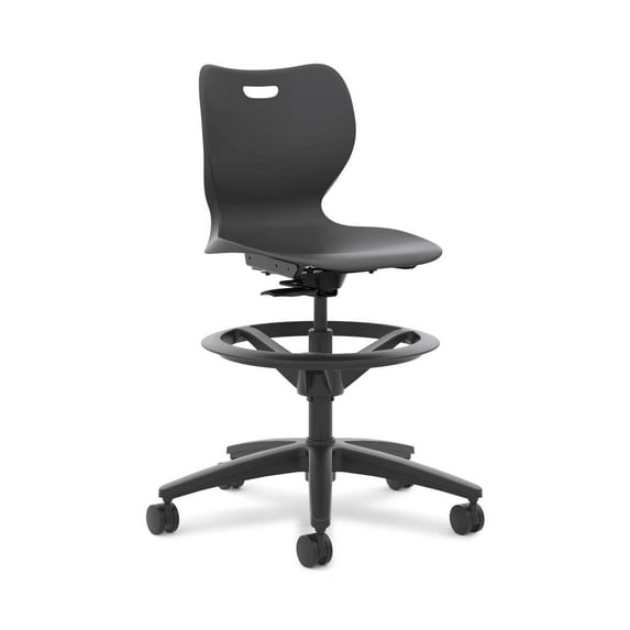 HON SmartLink Task Stool | Adjustable Footring | Hard Casters | Onyx Shell | 18"H