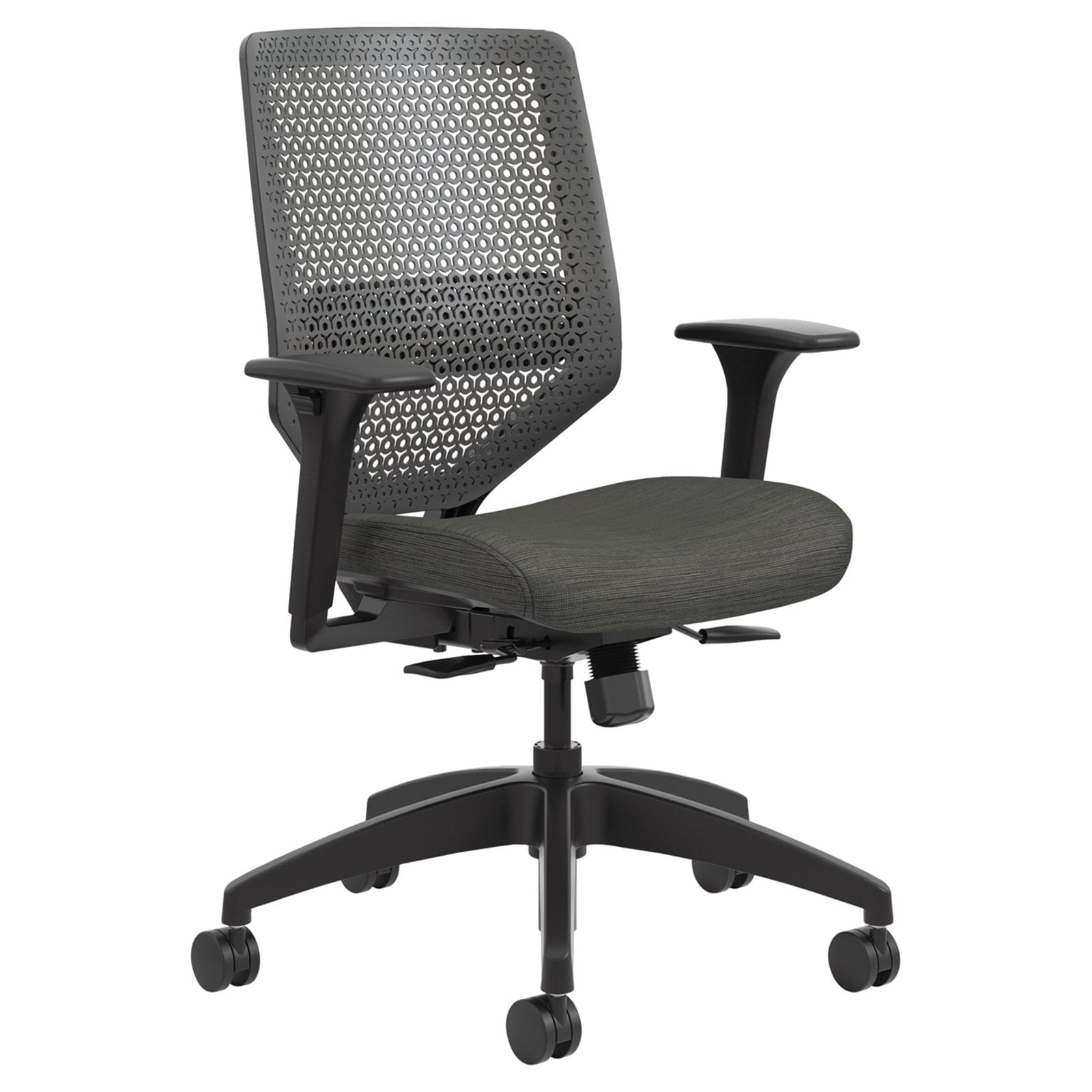 Charcoal Mesh and Fabric Swivel Task Chair with Adjustable Arms