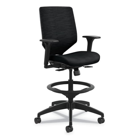 HON HONSVSU1ACLC10T Solve Series Upholstered Back Task Stool Supports Up to 300 lbs. 23 in. to 33 in. Seat Height Ink Seat/Back - Black Base