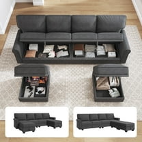 HONBAY 102.4" Contemporary U-Shaped Sectional Storage Sofa and Hidden Storage with Ottomans for Living Room and Apartment, Dark Grey