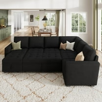 HONBAY 106.2 inch Oversized Sectional Pull-Out Sofa Bed with Storage for Living Room, Velvet Tufted Black