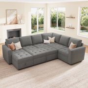HONBAY 106.2” Oversized U-Shaped Modular Sectional Sleeper Sofa Pull-Out Couch with Storage for Living Room, Grey