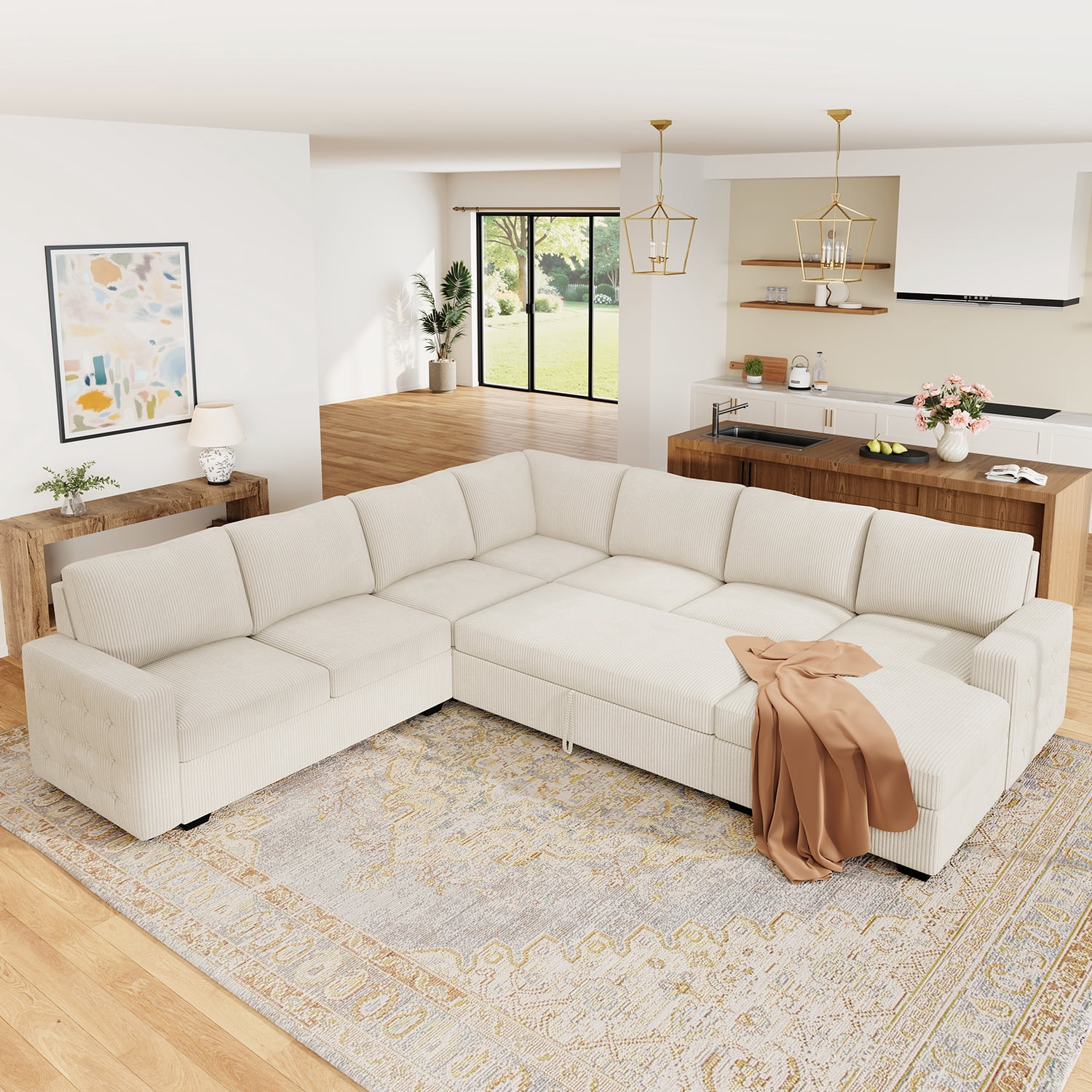 Marrber 111” 7 Seat U Shaped Sectional Sleeper Sofa with Pull Out Bed ...