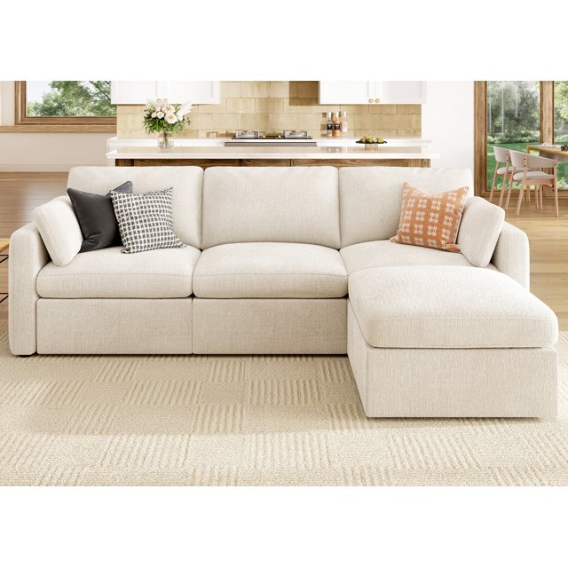 HONBAY 111" Sectional Modular Cloud Sofa, Chenille L Shaped Convertible ...